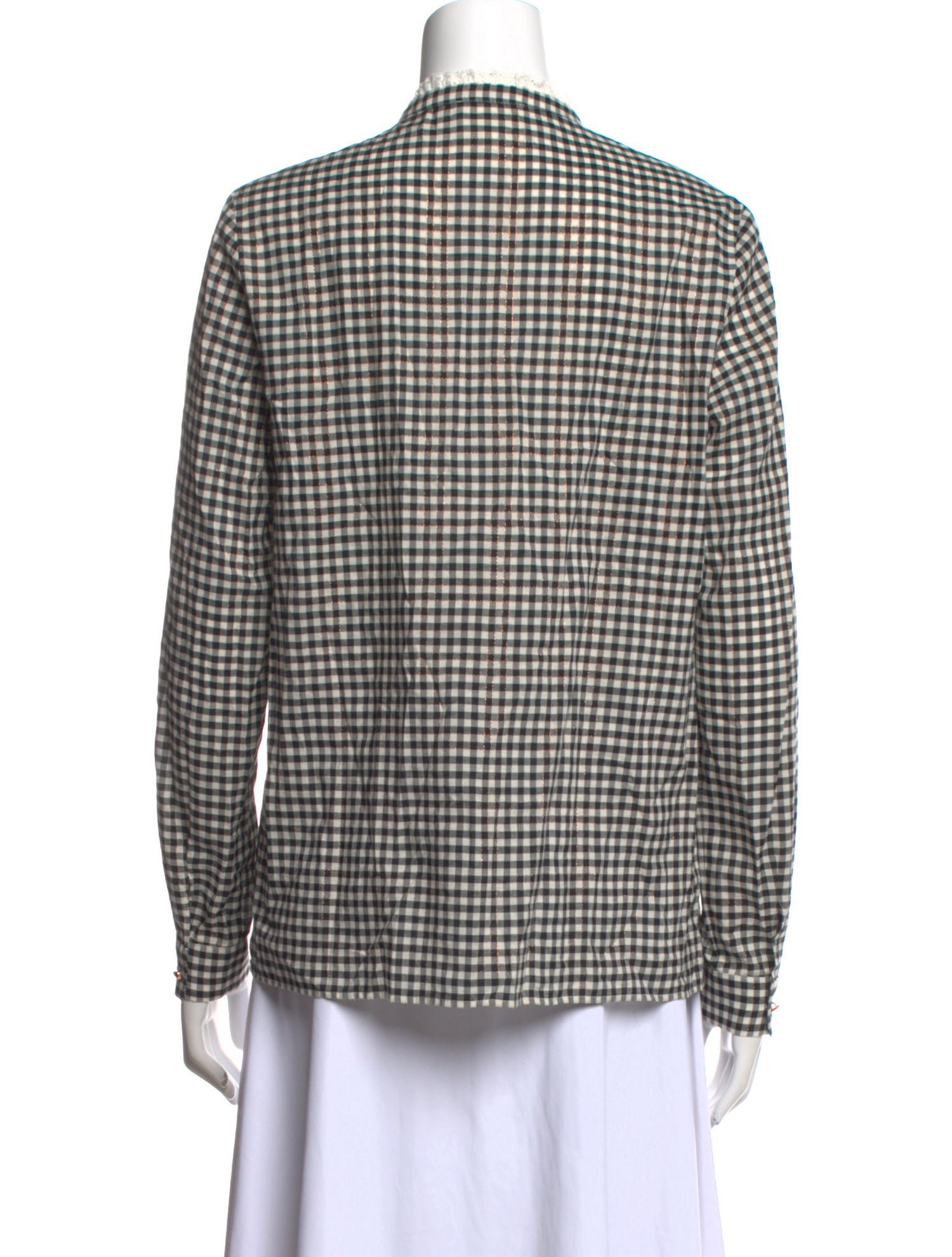 Sézane Plaid Print Mock Neck Button-Up Top